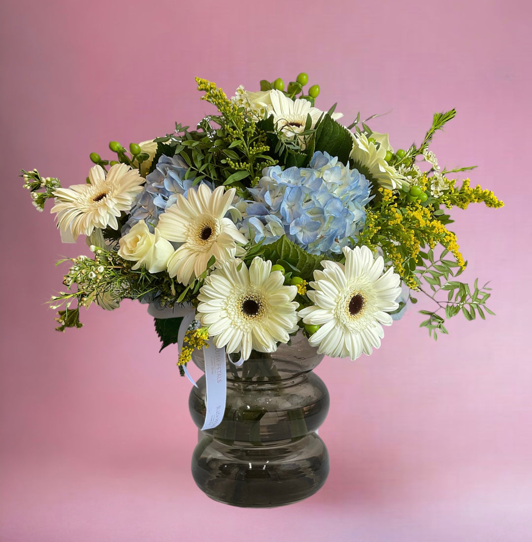 BABY BLUE & White Flowers Vase