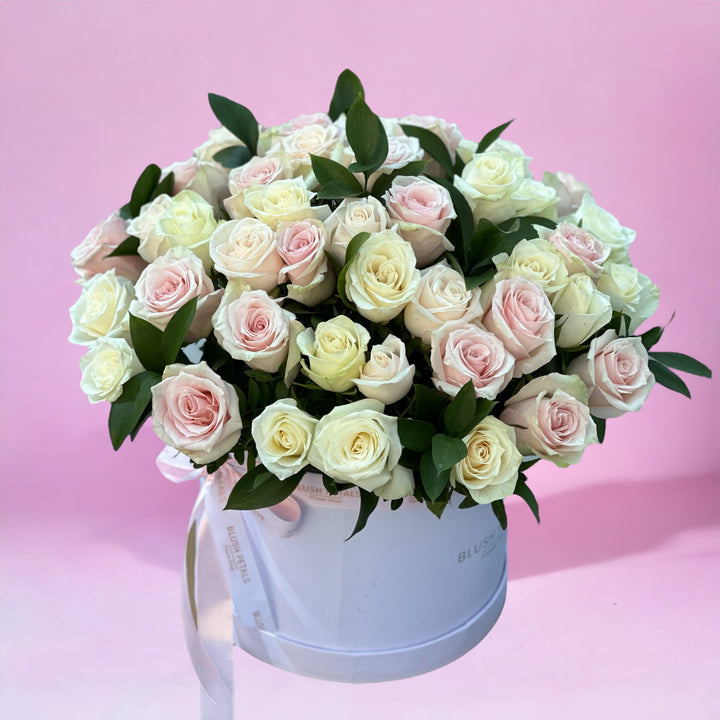 Pink white rose box Bouquet Delivery Dubai