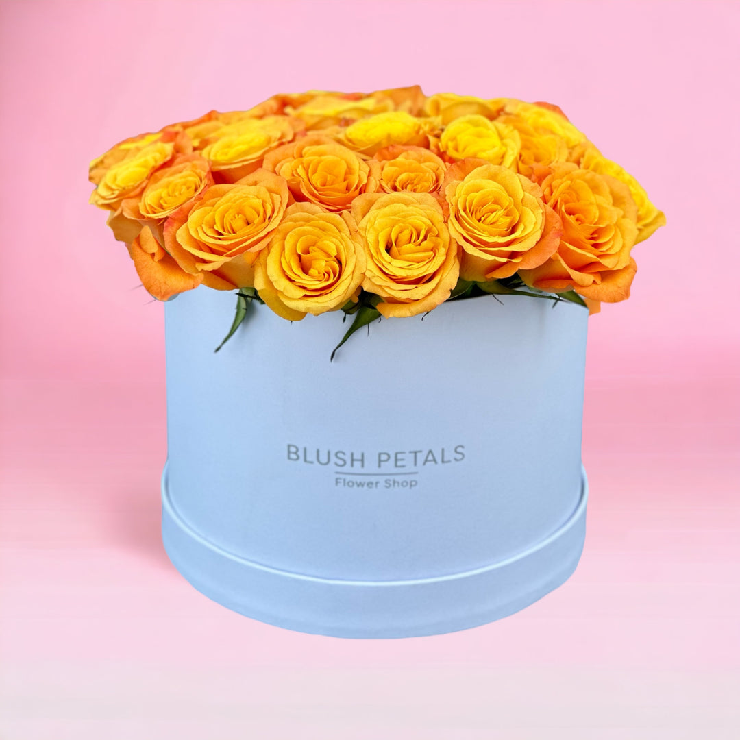 Orange Roses In White Round Box