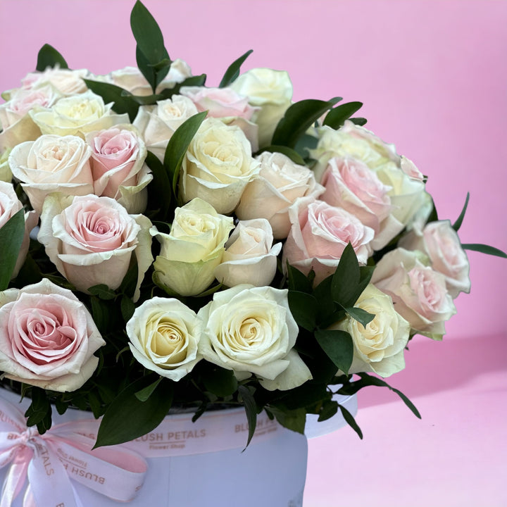 Pink white rose box Bouquet Delivery Dubai