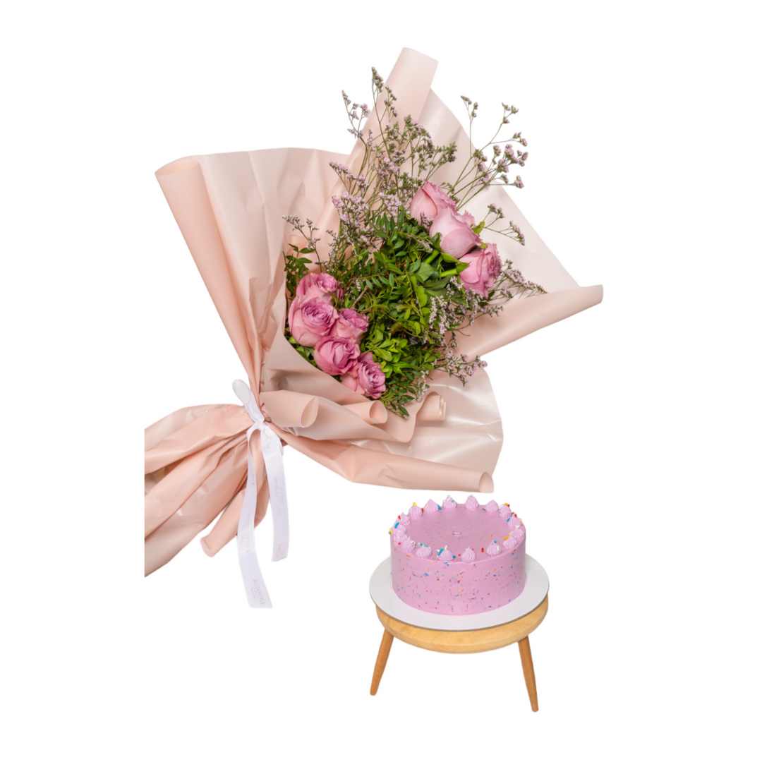Buy Pink cake & flowers in Dubai