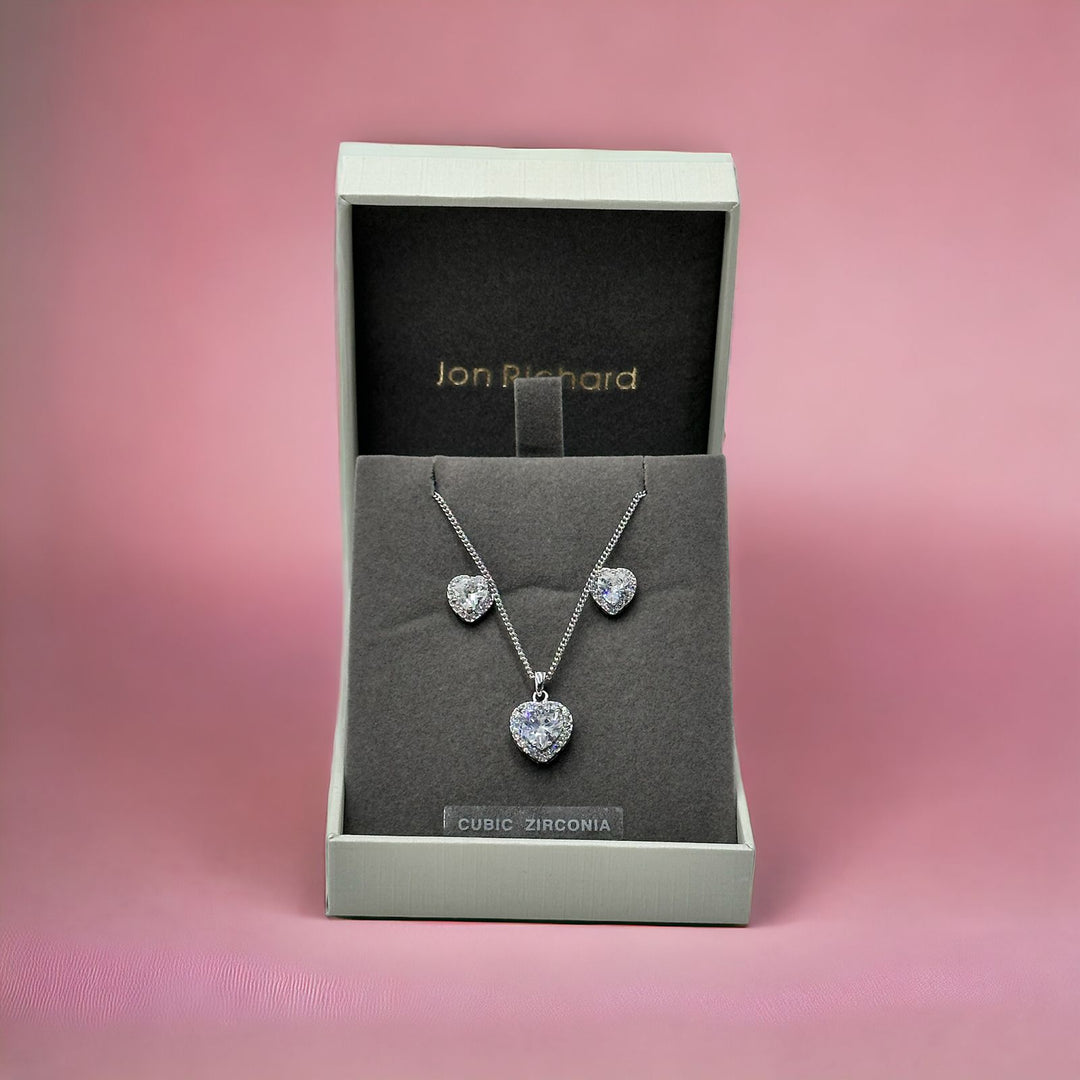 Cubic Zirconia Heart Earring and Necklace Set