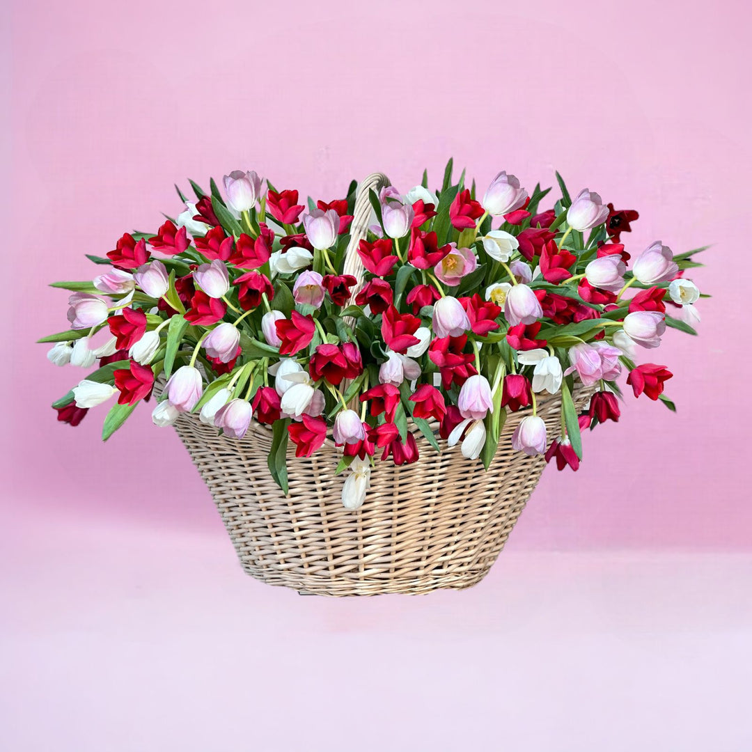 200 mix of tulip in large basket