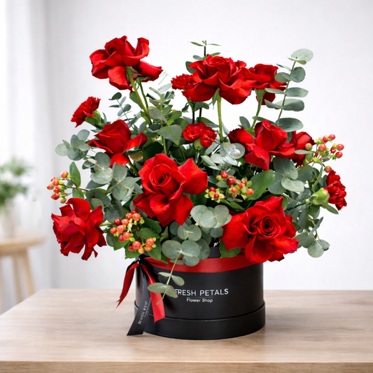 Red Rose & Eucalyptus Hat Box 