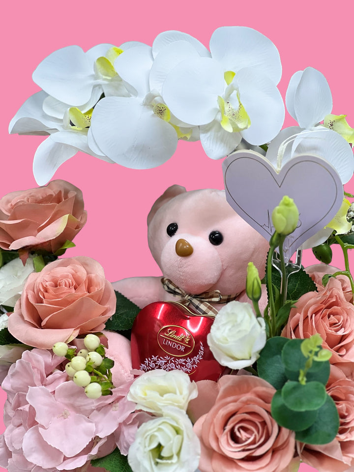 Cuddle Blossom Box | Bouquet of Roses & Teddy Bear