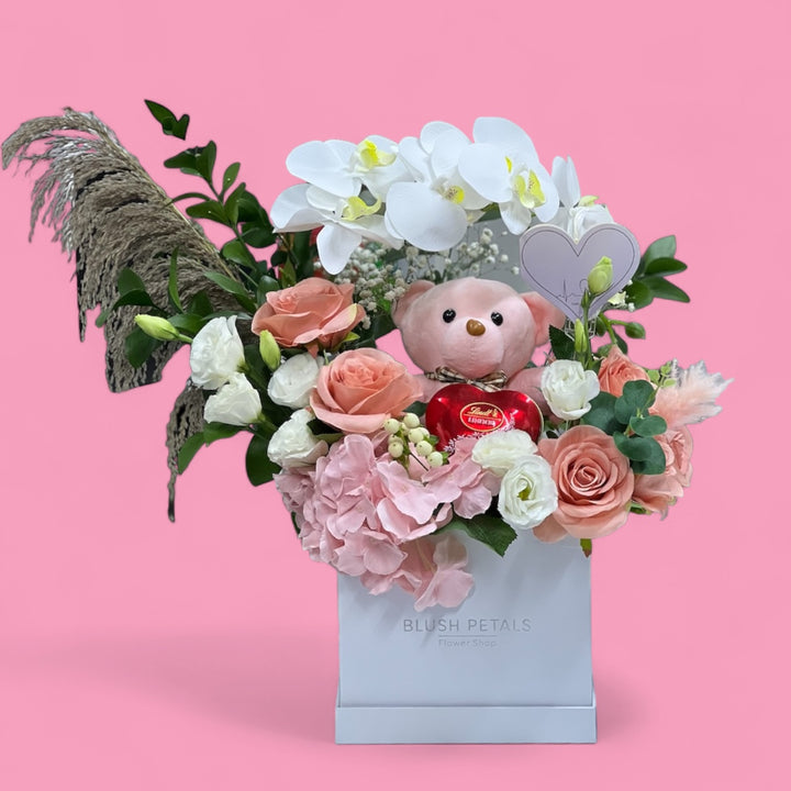 Cuddle Blossom Box | Bouquet of Roses & Teddy Bear